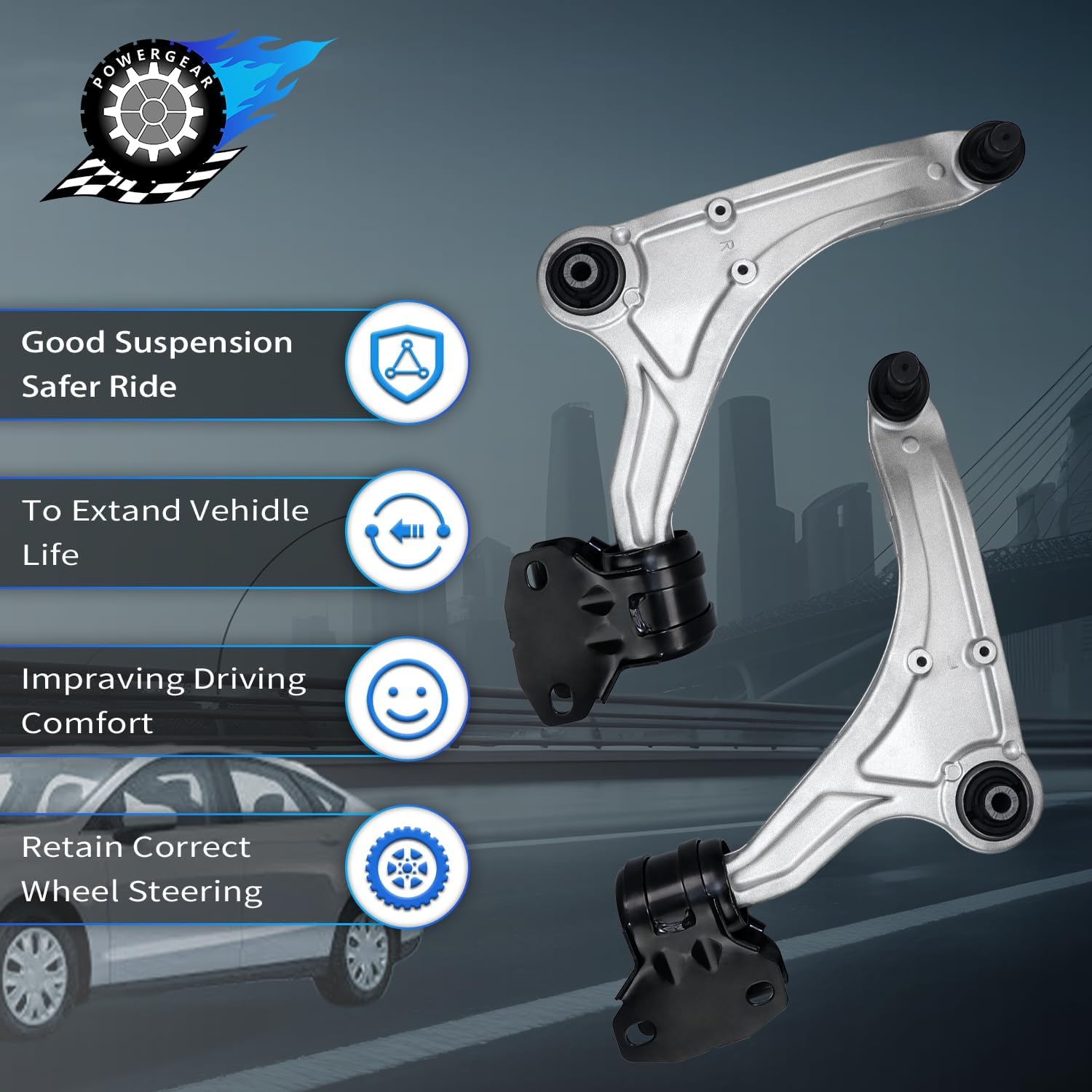 POWERGEAR Right Left Control Arms, 2Pcs Front Lower Control Arm With Ball Joint Suspension Steering Kit Compatible With 2013-2020 Ford Fusion, 2013-2020 Lincoln MKZ