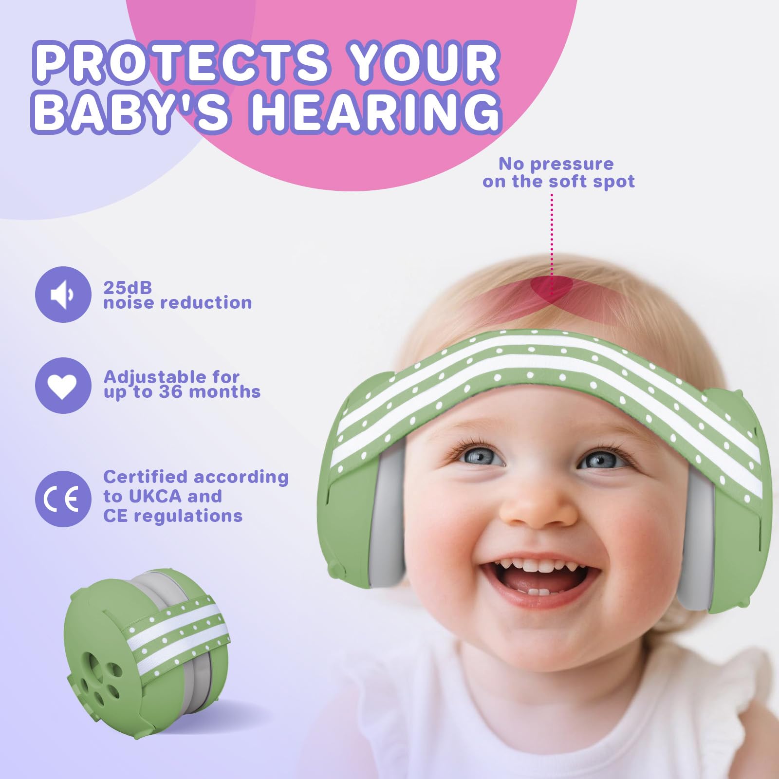 YingErTool Baby Ear Defenders, 25dB, Infant Headphones Noise Cancelling for 0-36 Months, Safe & Soothing Hearing Protection - Image 2