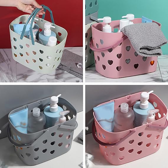 Plastic Storage Basket with Handles Hollow Shower Basket with Holes Bathroom Organizer Toiletry Bag Basket Grey