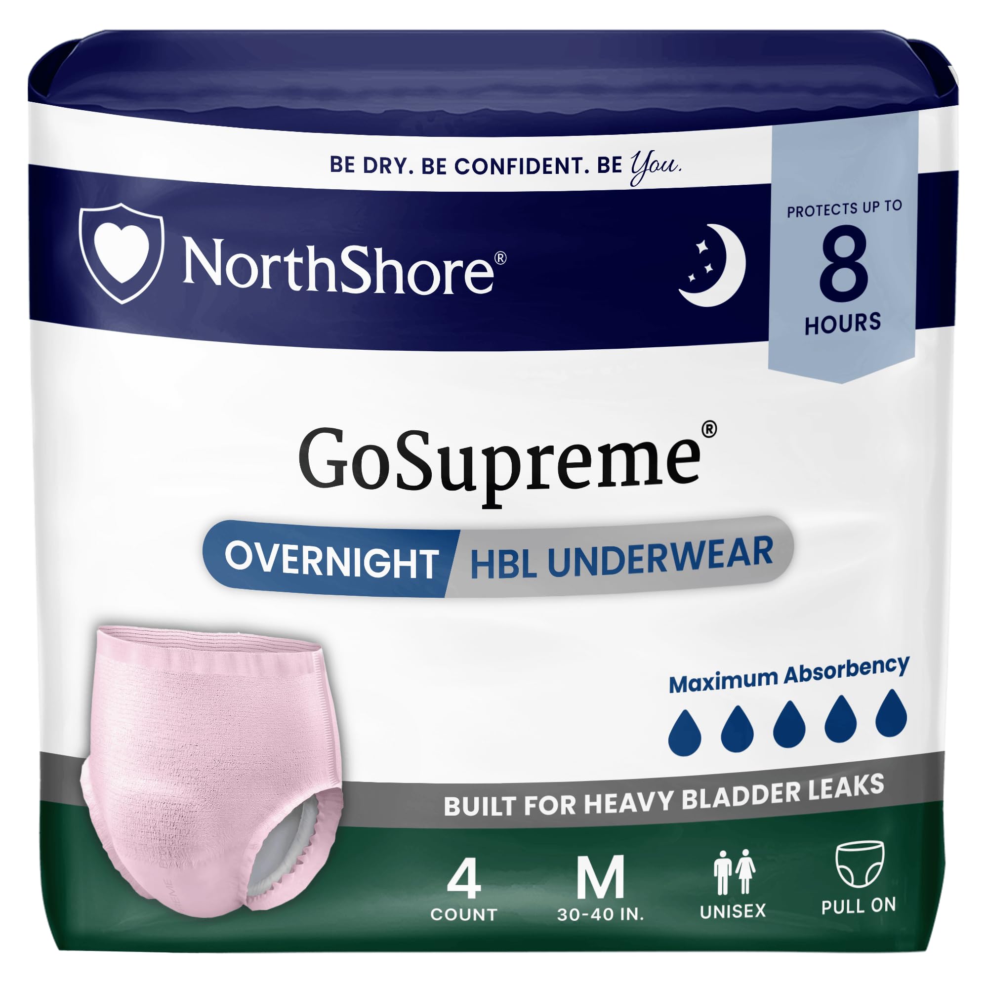 GoSupreme 8-Hour Overnight Underwear, Pink, Medium, 4 Count