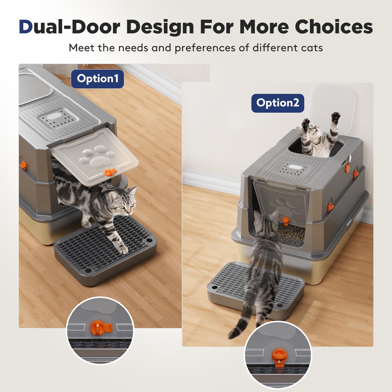 FURTIME Stainless Steel Litter Box with Lid, Large Enclosed Cat Litter Box for Big Cats, Metal Cat Box with High Sided Enclosure & Scoop, Front & Top Entry, Odor Free, Anti-Leakage, Grey