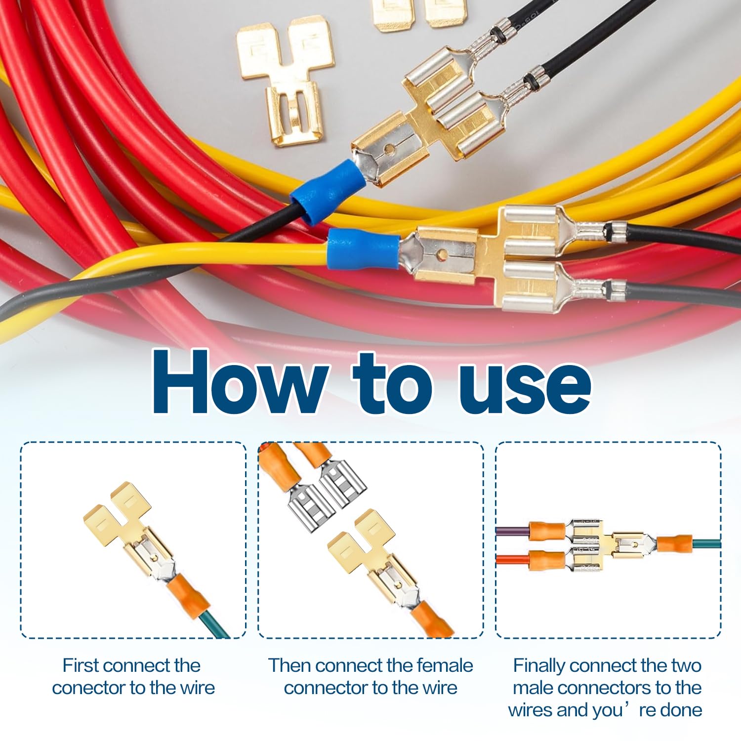8pcs Double Piggyback Spade Connector Quick Disconnect Electrical