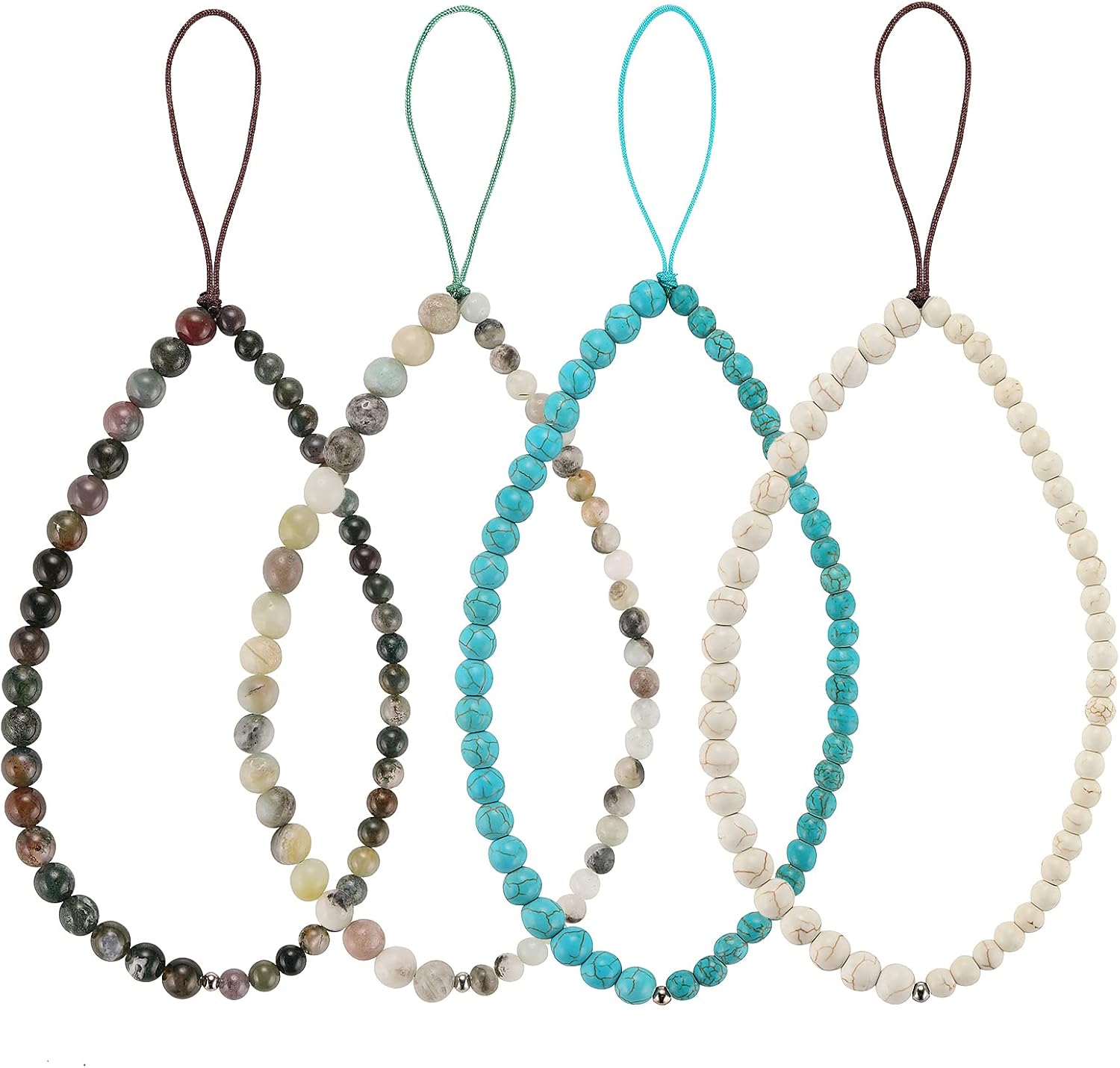 4Pcs Beaded Phone Strap, Natural Gemstone Beaded Phone Lanyard with
