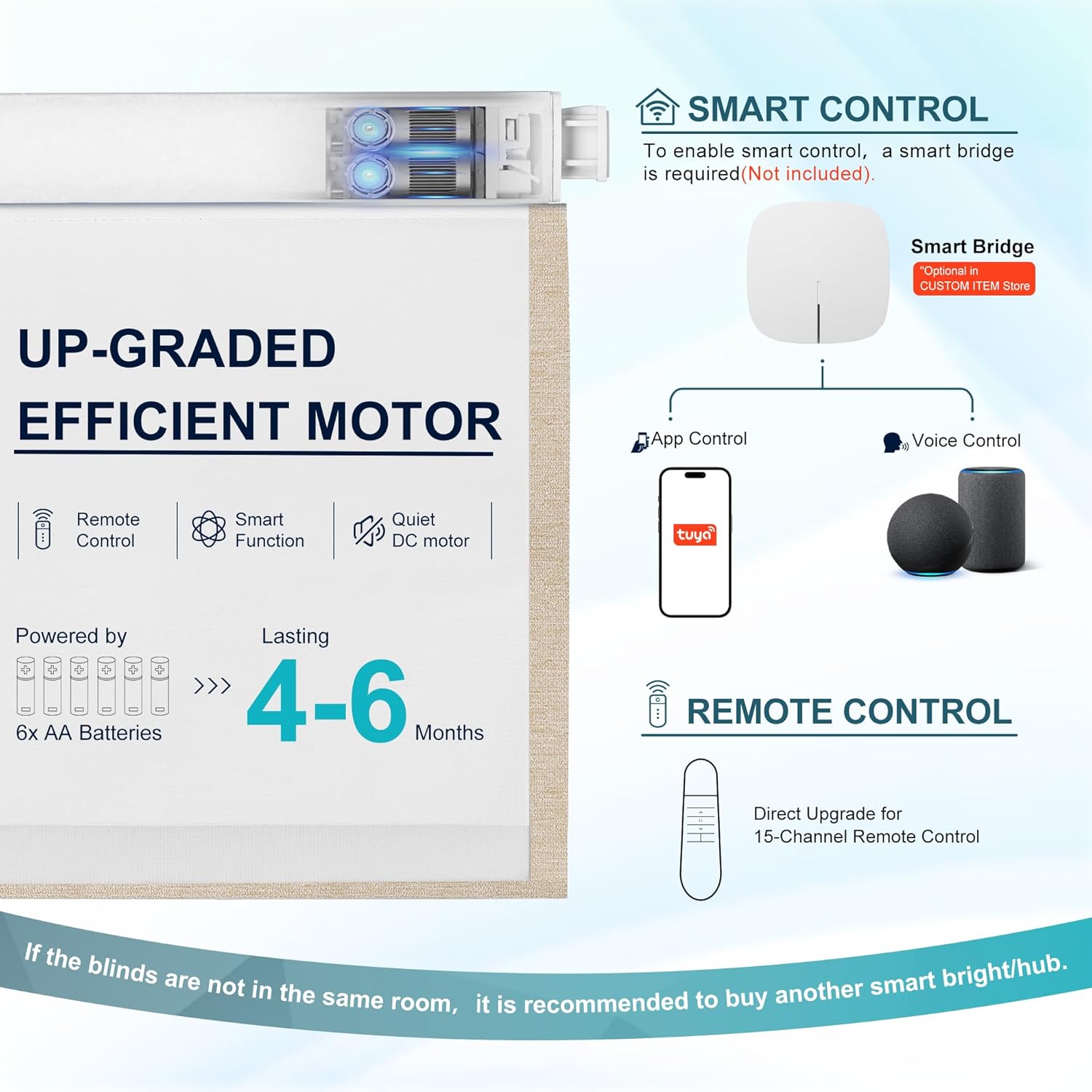 BERISSA Motorized No Drill Roman Blinds with Remote,Cordless Smart Blackout & Light Filtering Fabric Roman Shades for Indoor Windows,Alexa Google Home,APP Control,Custom Color-59 W x 48" H