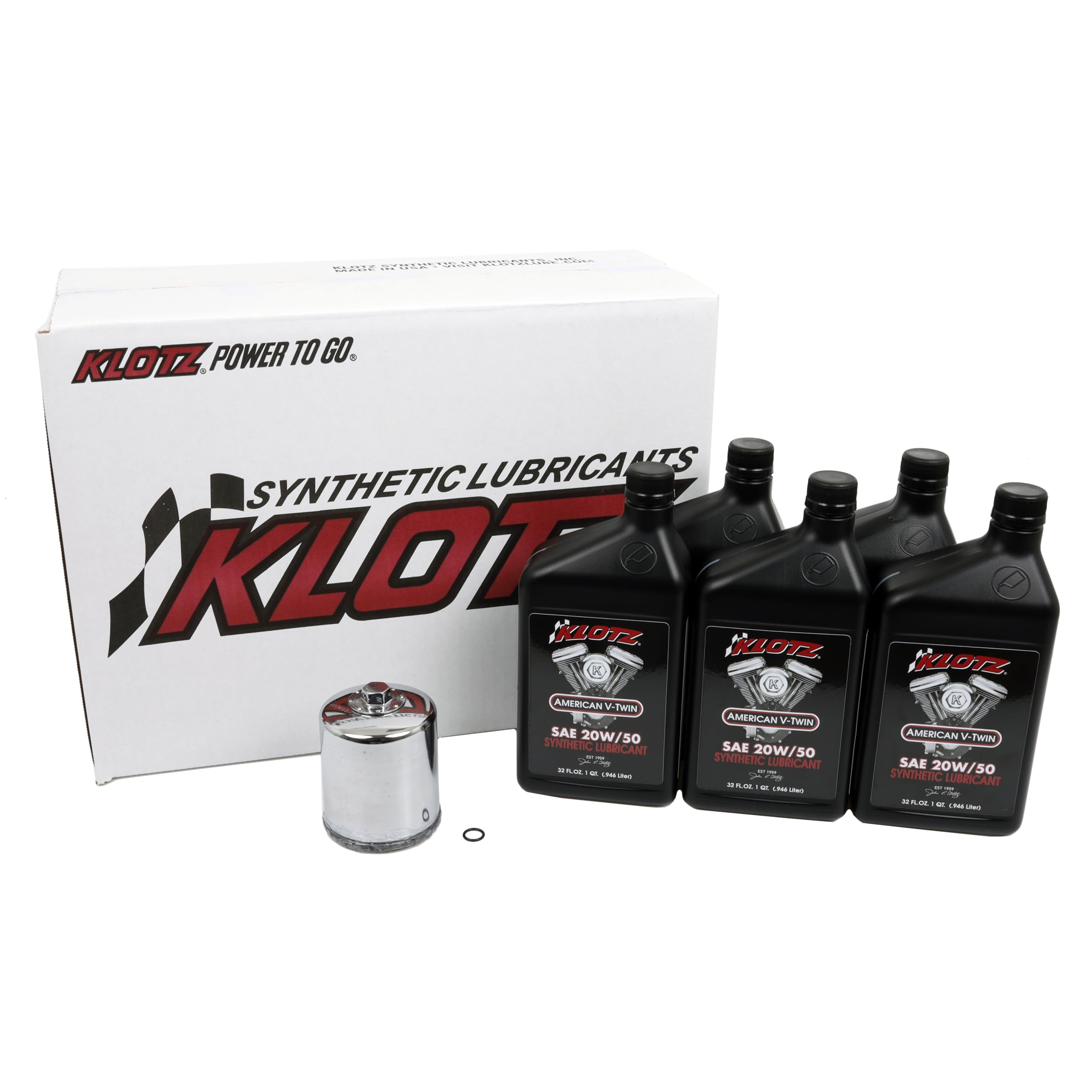 Klotz 5 Quart 20W/50 Synthetic Motor Oil Change Kit for 1986-2022 Evolution Sportster – Basic Kit
