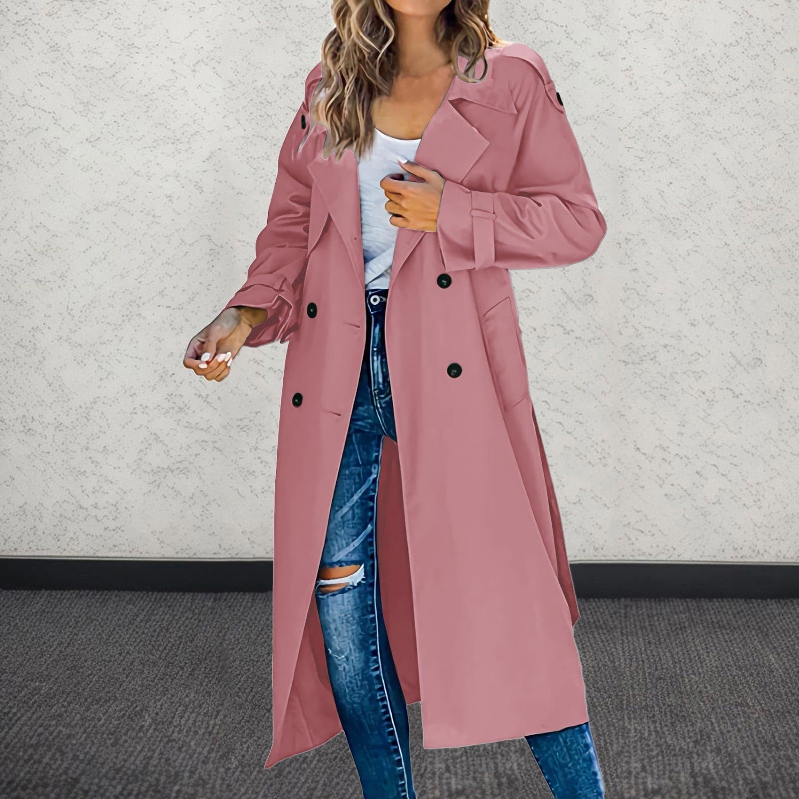 Generisch Gabardina de invierno para mujer, chaqueta informal con cremallera suelta, cárdigan largo para mujer