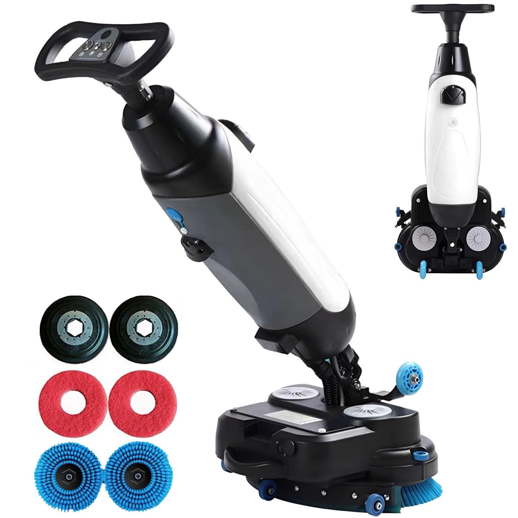Mini estropajo de suelo de grado profesional con disco de doble cepillo, rotación de 360°, 13000 pies cuadrados, batería de 90-120 minutos