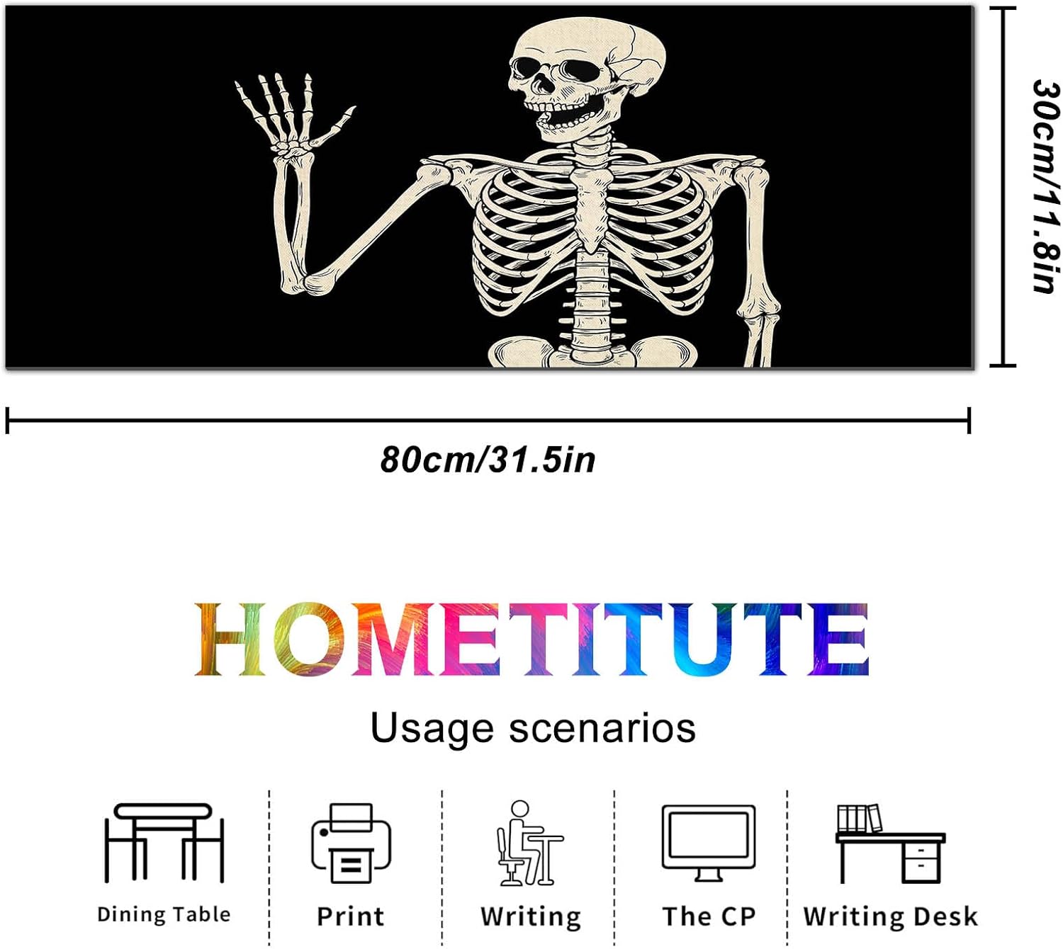 HOMETITUTE Mouse Pad Gaming Mousepad 31.5 x 11.8 Inch Large Keyboard Desktop Mat Diatomite XL Mouse Pad for Home and Office Desk Accessories with Cartoon Skeleton Line Art Design image 4