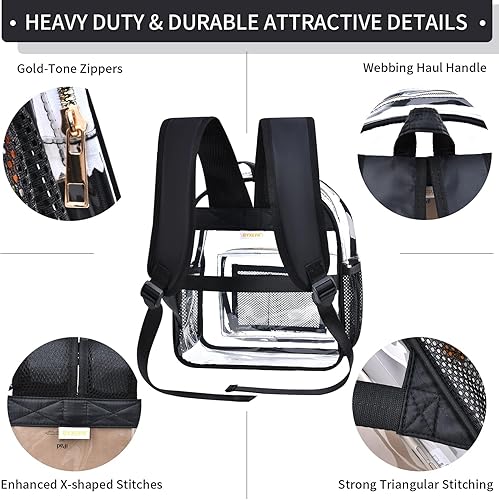 Miniatura 5 de BYXEPA Mini mochila transparente aprobada para estadios, resistente de 12 x 12 x 6 pulgadas, Negro -, Mochilas Daypack