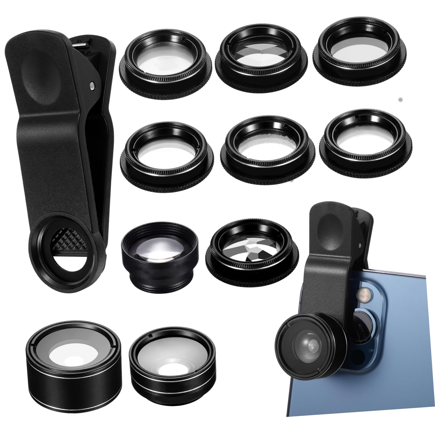 Gadpiparty 1set Obiettivi Per Fotocamera Per Smartphone Kit Completo Con Fisheye Grandangolo Macro e Teleobiettivo Per Foto Professionali e Scatti Creativi