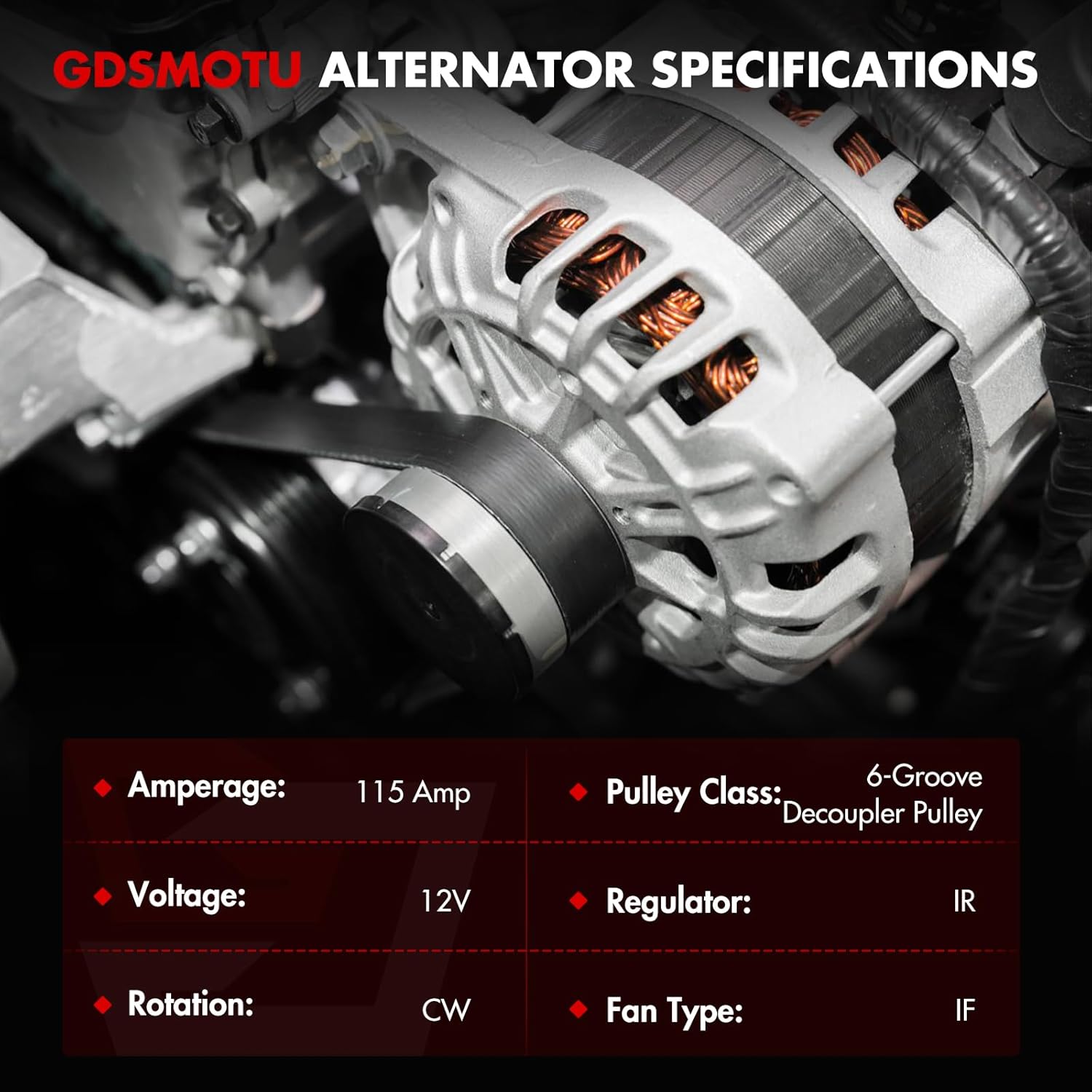 New Alternator Compatible for Chevrolet for Malibu 3.5L 2004-2009, 115Amp/12Volt High Output Alternator Replaces 11069