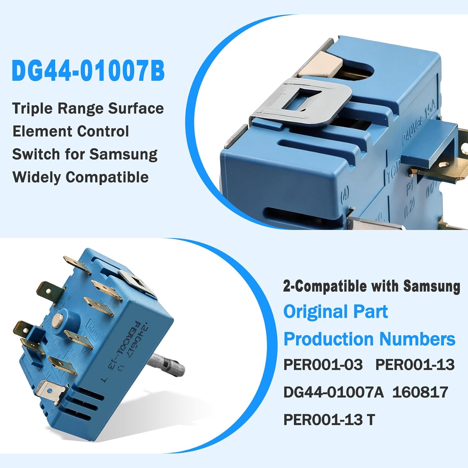 DG44-01007B Range Surface Element Control Switch Compatible with Samsung Stove, Infinite Burner Switch Replacement for DG44-01007A PER001-03 PER001-13 AP6003098 PS11735755 EAP11735755