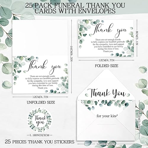Vista 2 de Marspark Paquete de 25 tarjetas de agradecimiento de condolencias para funeral con sobres, calcomanías y mensajes, postales conmemorativas de duelo