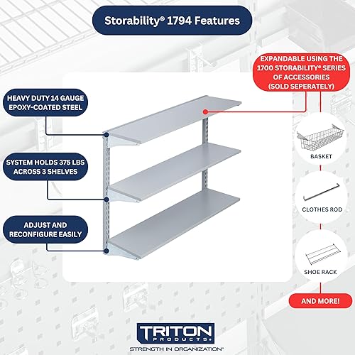 Miniatura 3 de Triton Storability Products 1794 - Estantería de montaje en pared con 3 estantes de acero