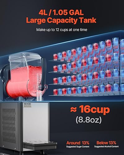 Miniatura 2 de VEVOR Máquina comercial para granizados, máquina de bebidas congeladas de un solo tanque de 4L, 16 tazas de acero inoxidable para batido de