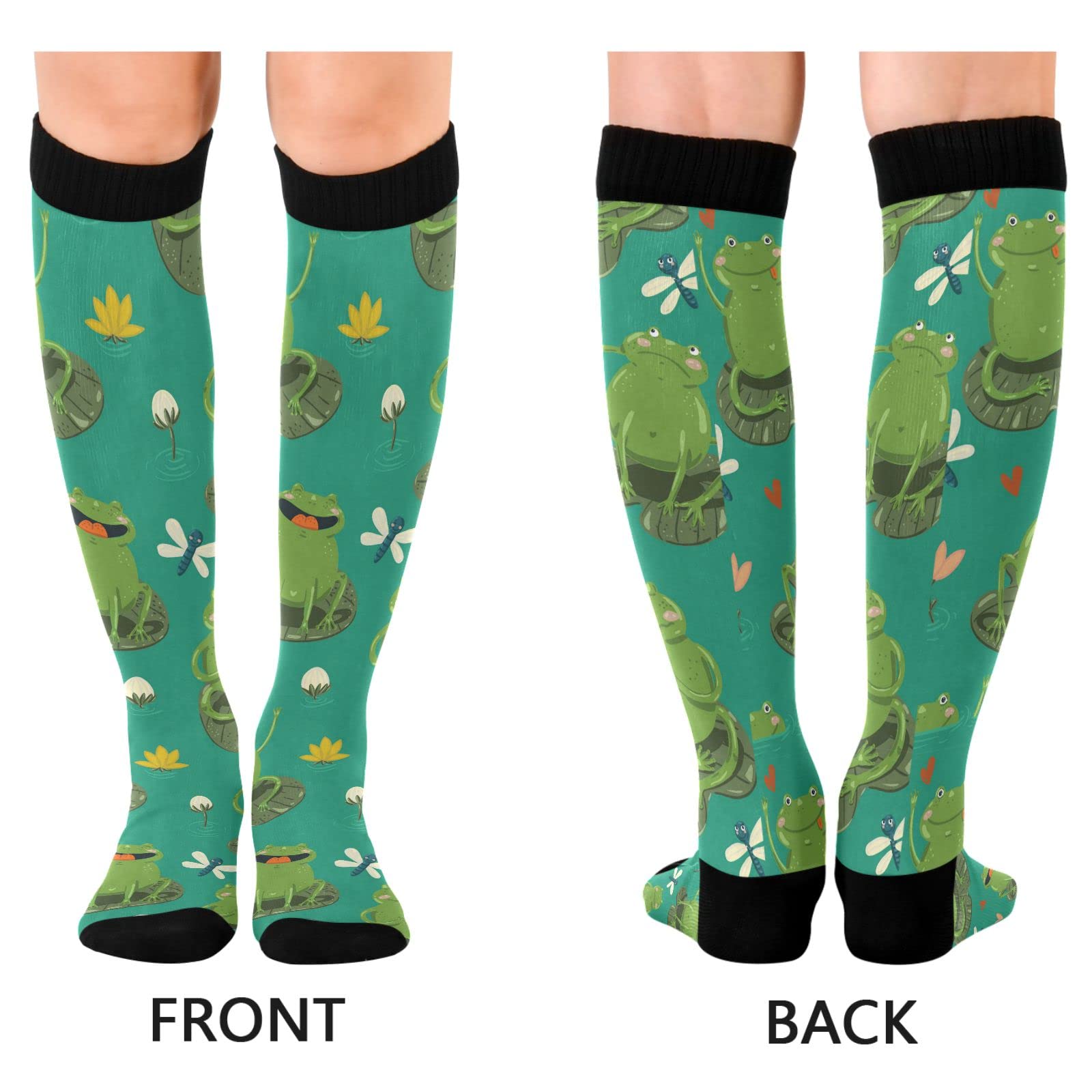 Wusikd Cute Frogs Compression Socks for Women and Men Circulation Heartsand Dragonflies Long Socks for Athletic Running 1