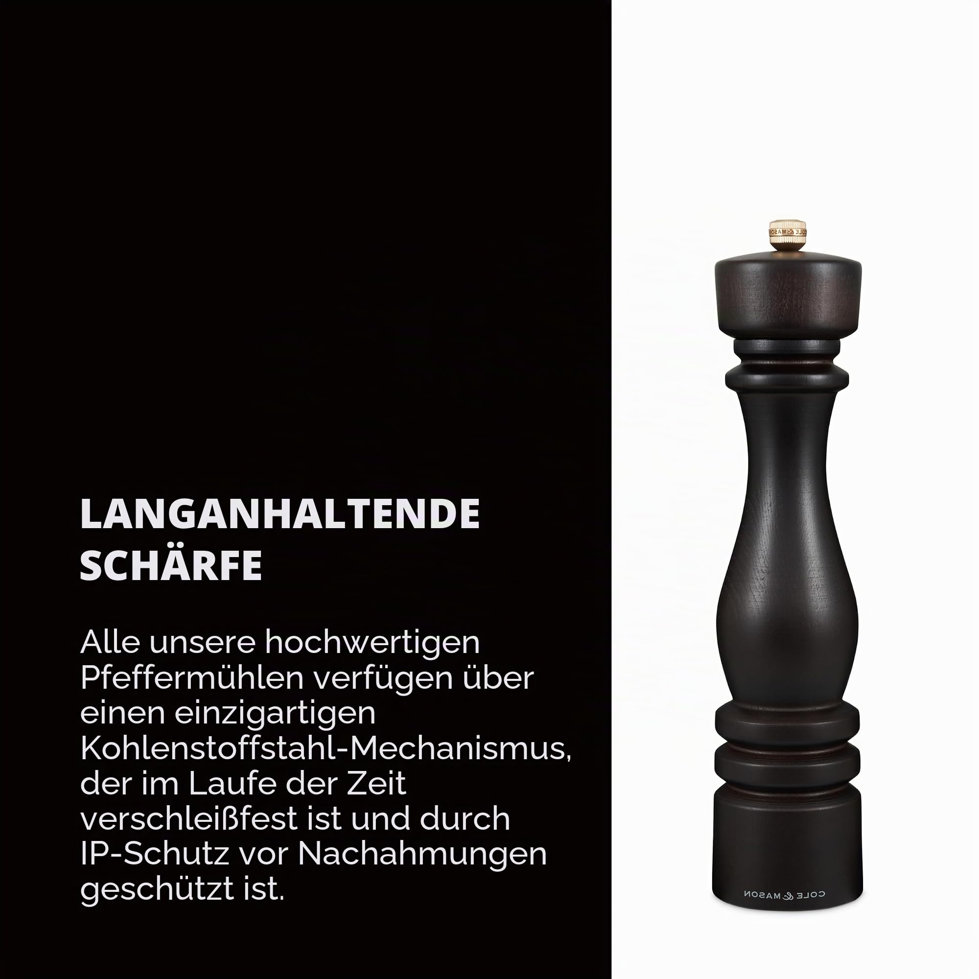 Cole & Mason London Pfeffermühle Groß 30 cm, Holz, Precision+ Mahlwerk | Pfeffermühle, Karbonstahl-Mahlwerk, verstellbarer Mahlgrad, Schokoladenfarbenes, Gewürzmühle, Lebenslange Mechanik-Garantie