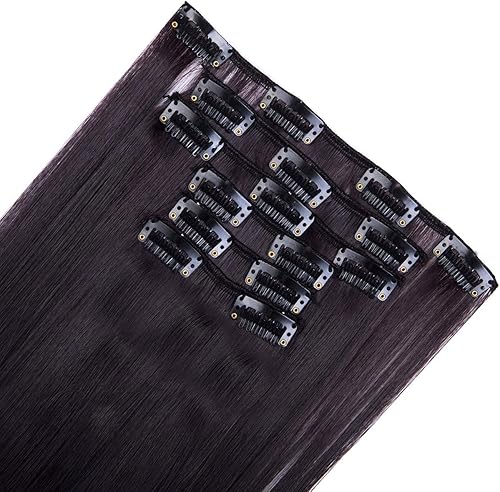 Miniatura 8 de Extensiones de pelo de 24 a 26 pulgadas, 6 unidades, 16 clips rizados, ondulados, rectos, gruesos, clip en extensiones de pelo sintético.