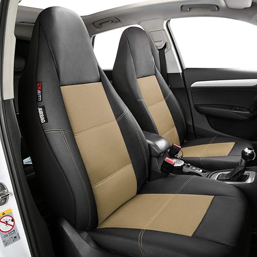 Miniatura 18 de P&J AUTO Funda de cuero y malla para asiento delantero de automóvil, ajuste universal para automóviles, camiones, camionetas y SUV, compatible