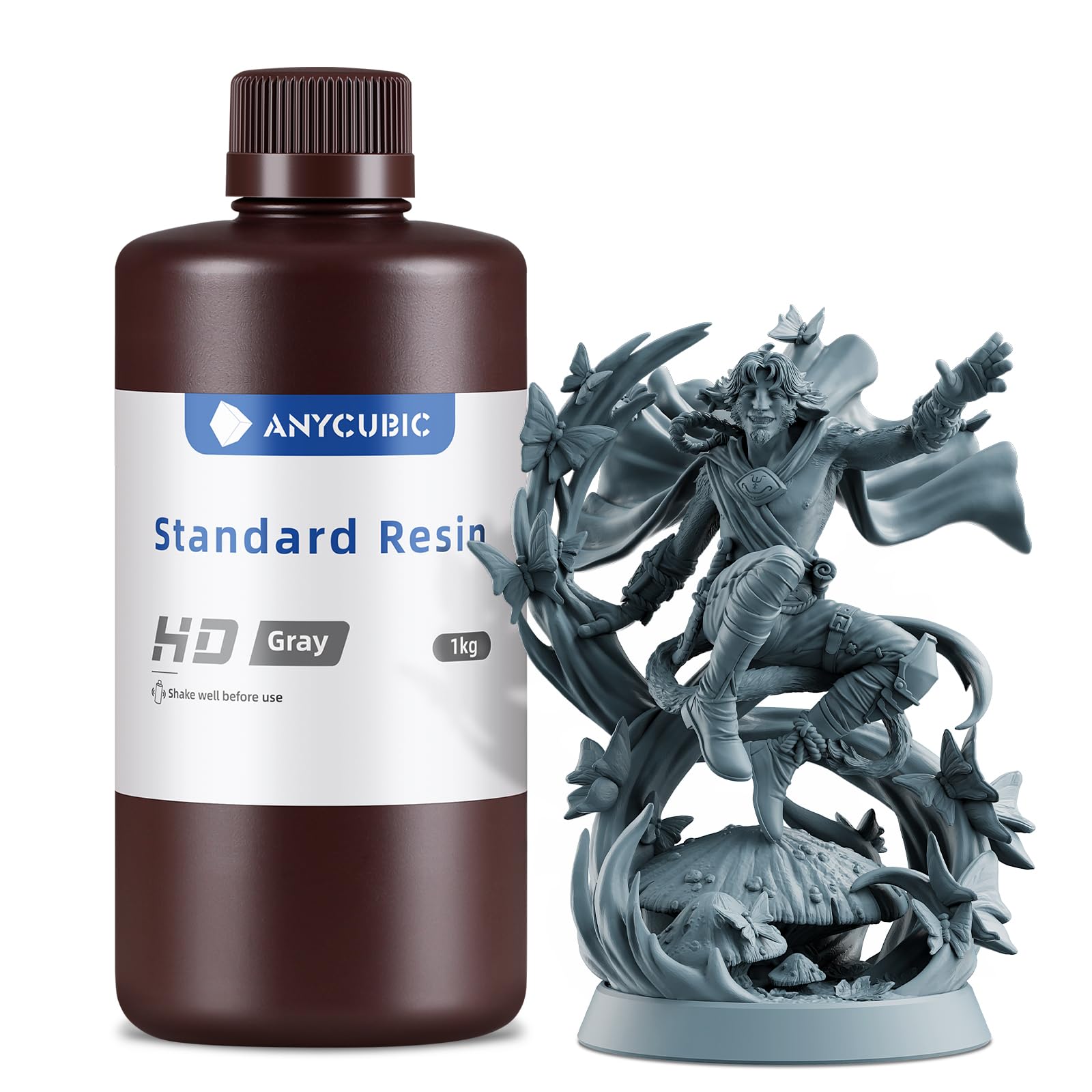 ANYCUBIC Resina Stampante 3D, Resine Standard Fotopolimerizzante UV 405 nm con Alta Precisione, Eccellente Fluidità e Solidificare Rapida per stampanti 3D 4K/8K LCD/DLP/SLA (HD Grey, 1kg)