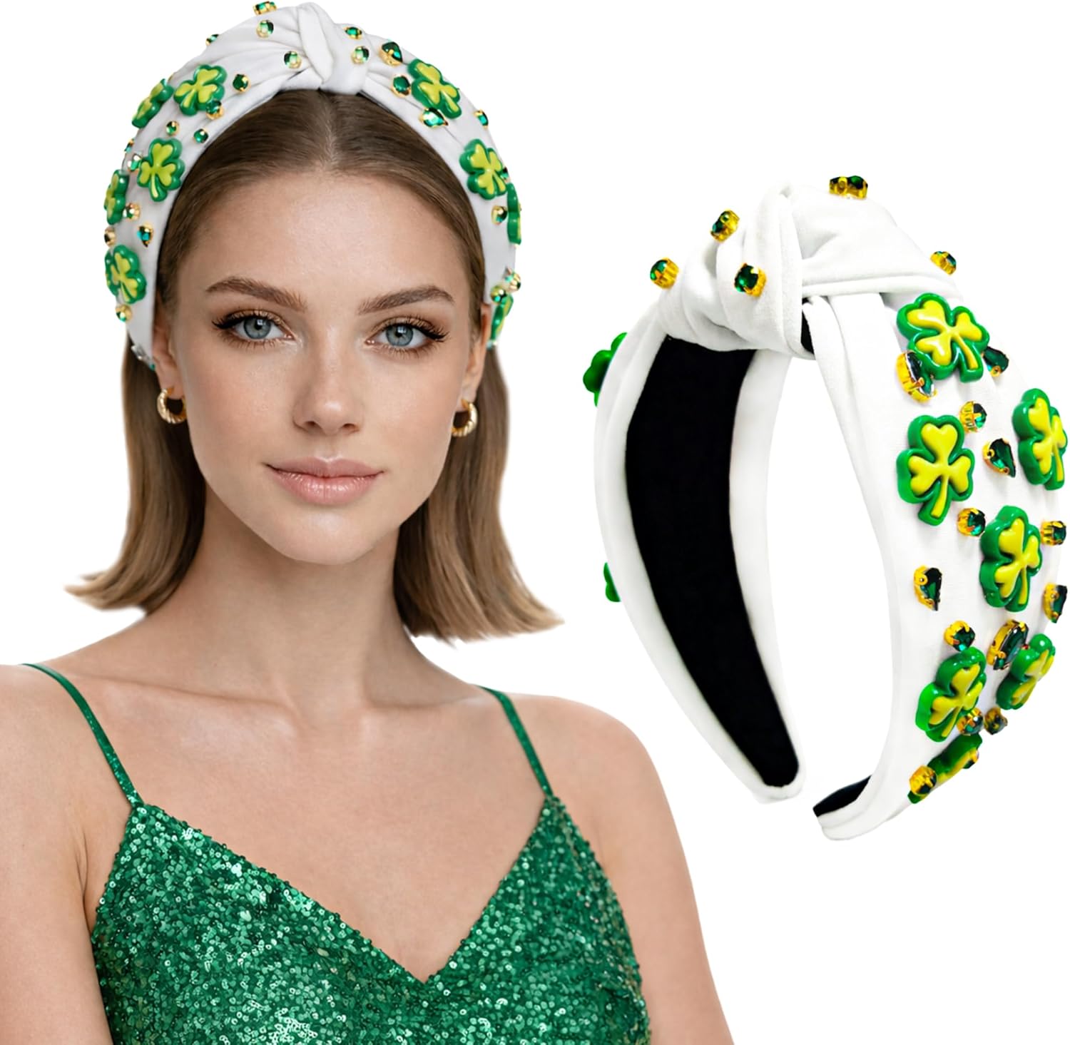 MDDRUIQI St Patricks Day Headband - St Patricks Day Accessories - Shamrock Head Boppers Hats | St Patricks Day Shirt Women - St. Patrick's Day Decorations Outfits