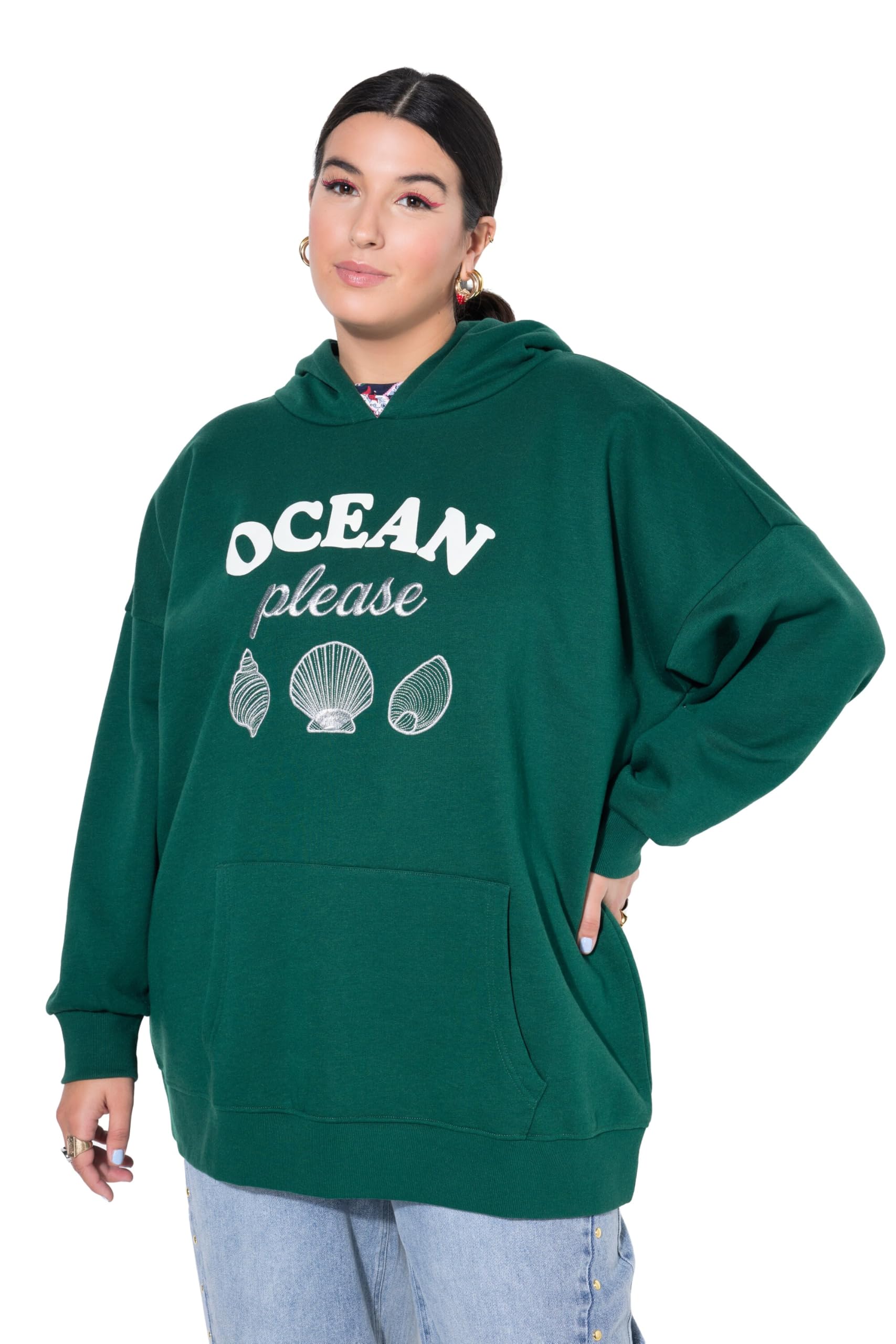 Studio Untold Damen große Größen Übergrößen Plus Size Hoodie, Oversized, Statement Print, Stick, Kapuze 848367
