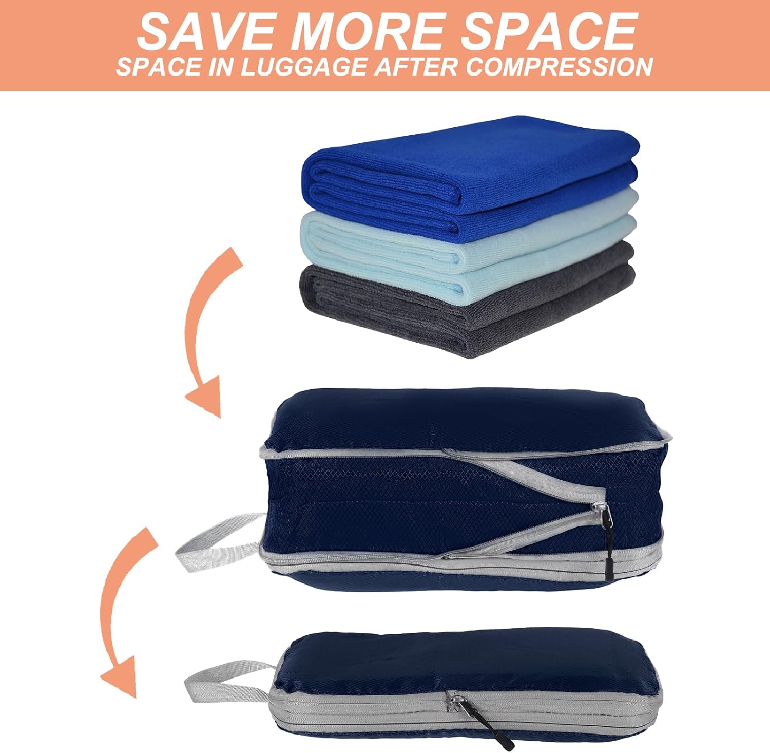 PATIKIL Compression Packing Cube for Travel, 5 Set Waterproof Travel Packing Cube Compression Nylon Luggage Organizer Bags Shoe Bag for Suitcases Backpack, Navy Blue