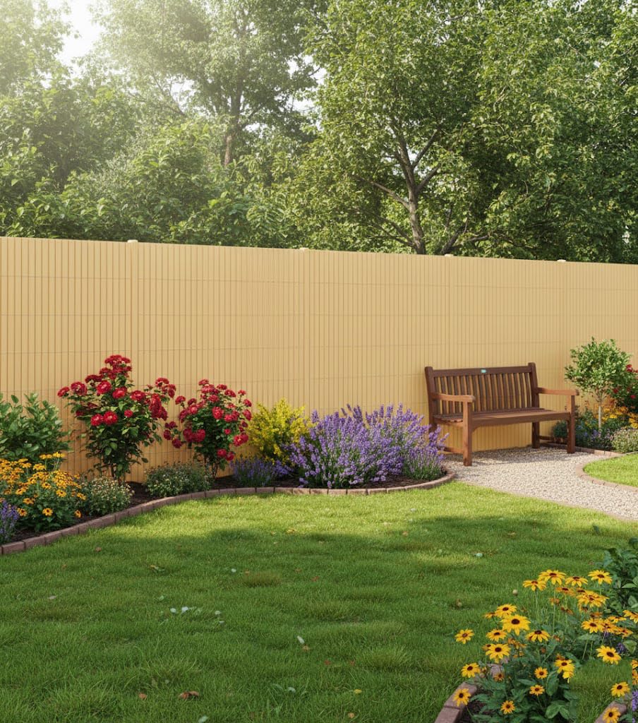 Suinga Cañizo PVC | Cañizo Ocultación PVC Simple Cara | Valla Privacidad Pantalla | Valla Decoración Exterior UV (Beige, 1,5x5 m)
