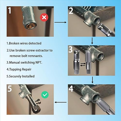 Miniatura 4 de DKIBBITH Juego de extractor de tubos de 2 piezas y grifo NPT de 12 pulgada - Herramientas de acero al carbono resistentes para quitar tubos roscados