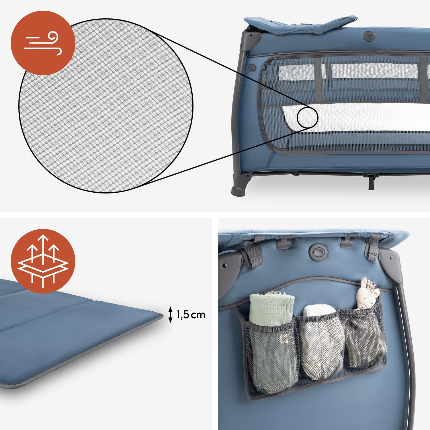 Hauck Cuna de Viaje Bebe Play N Relax - Doble Altura Recién Nacidos - Azul