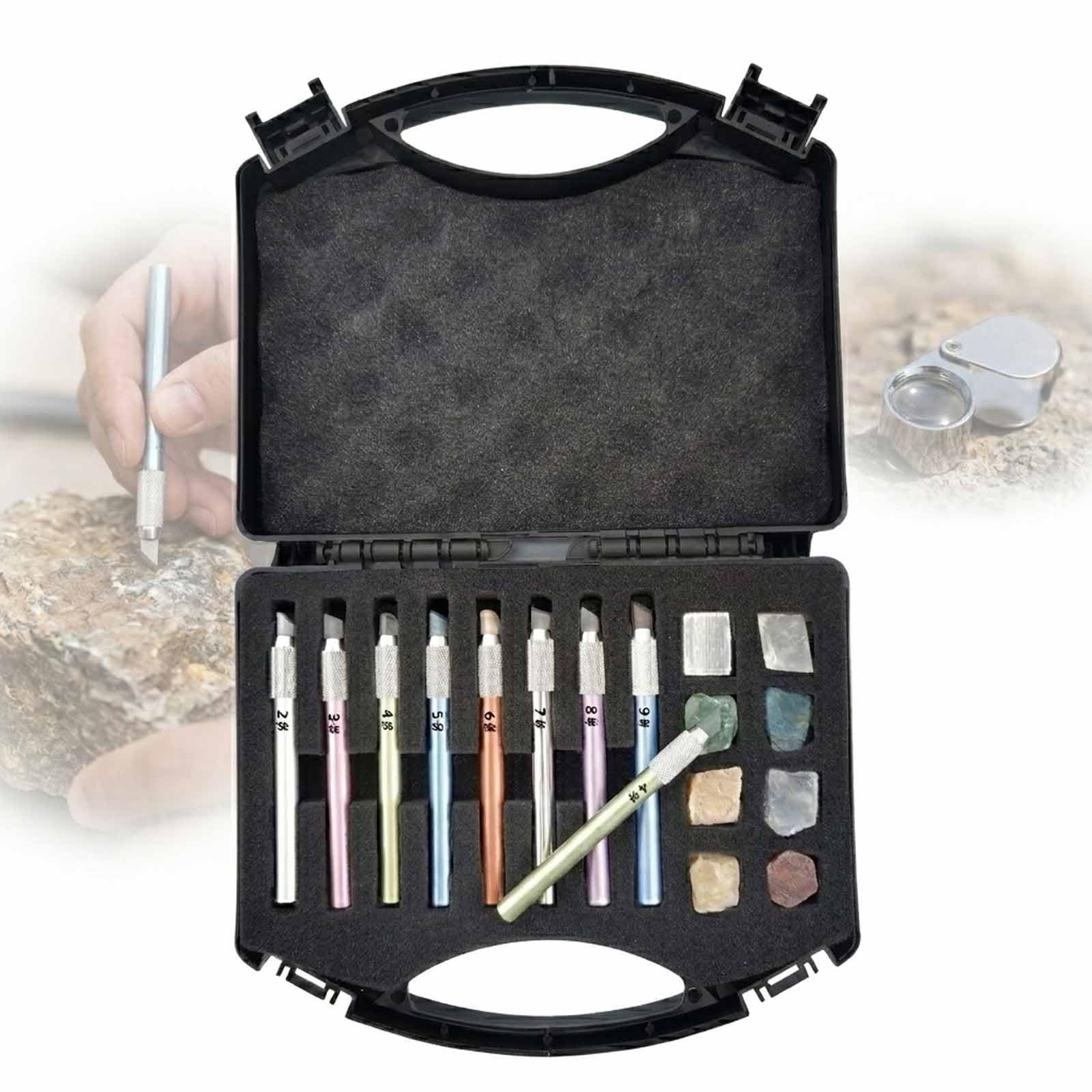 MObyat Mohs Hardness Industrial Mineral Identification Kit, 2-9 Scratch Tester Hardness Test Pen With Storage Box, Easy Identification, For Industrial Mineral Identification Gem Jade Jewelry Testing