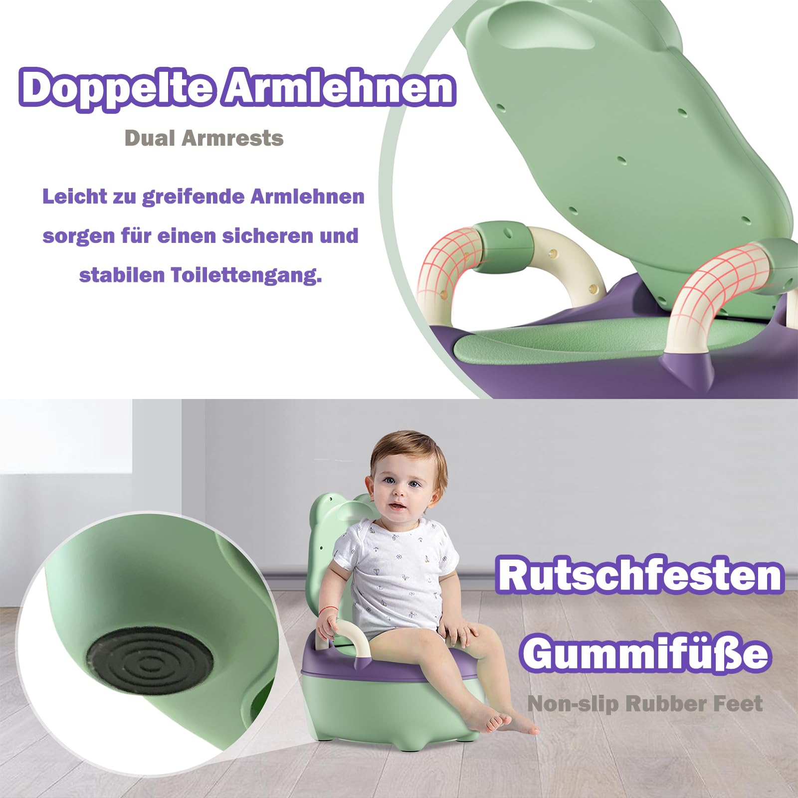 LZQ Vasino per bambino, con manici e funzione antiscivolo, ergonomico, per bambino a partire da 1 anno (verde, tipo A)