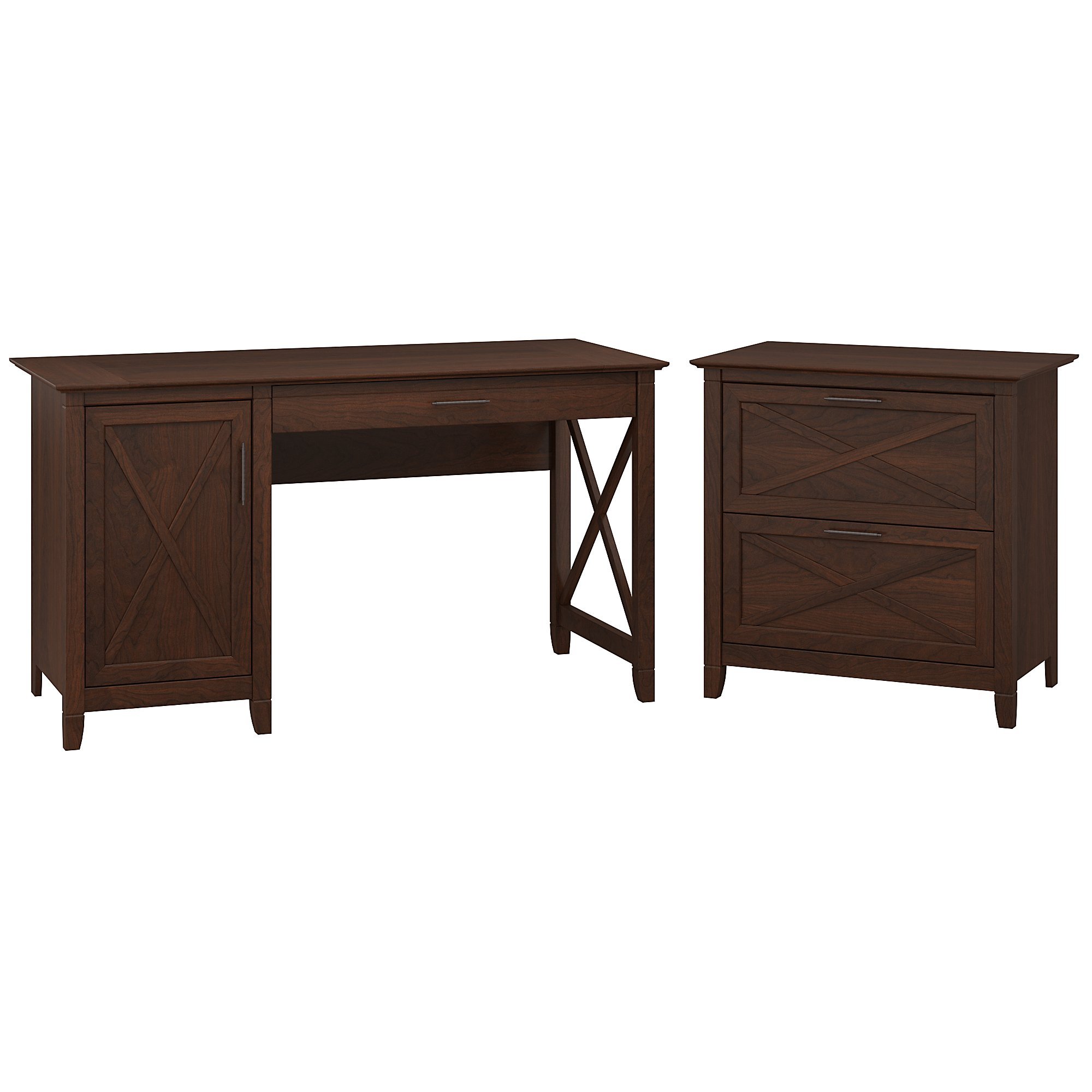 Bush Furniture Key West 54W Computer Desk with Storage and 2 Drawer Lateral File Cabinet in Bing Cherry