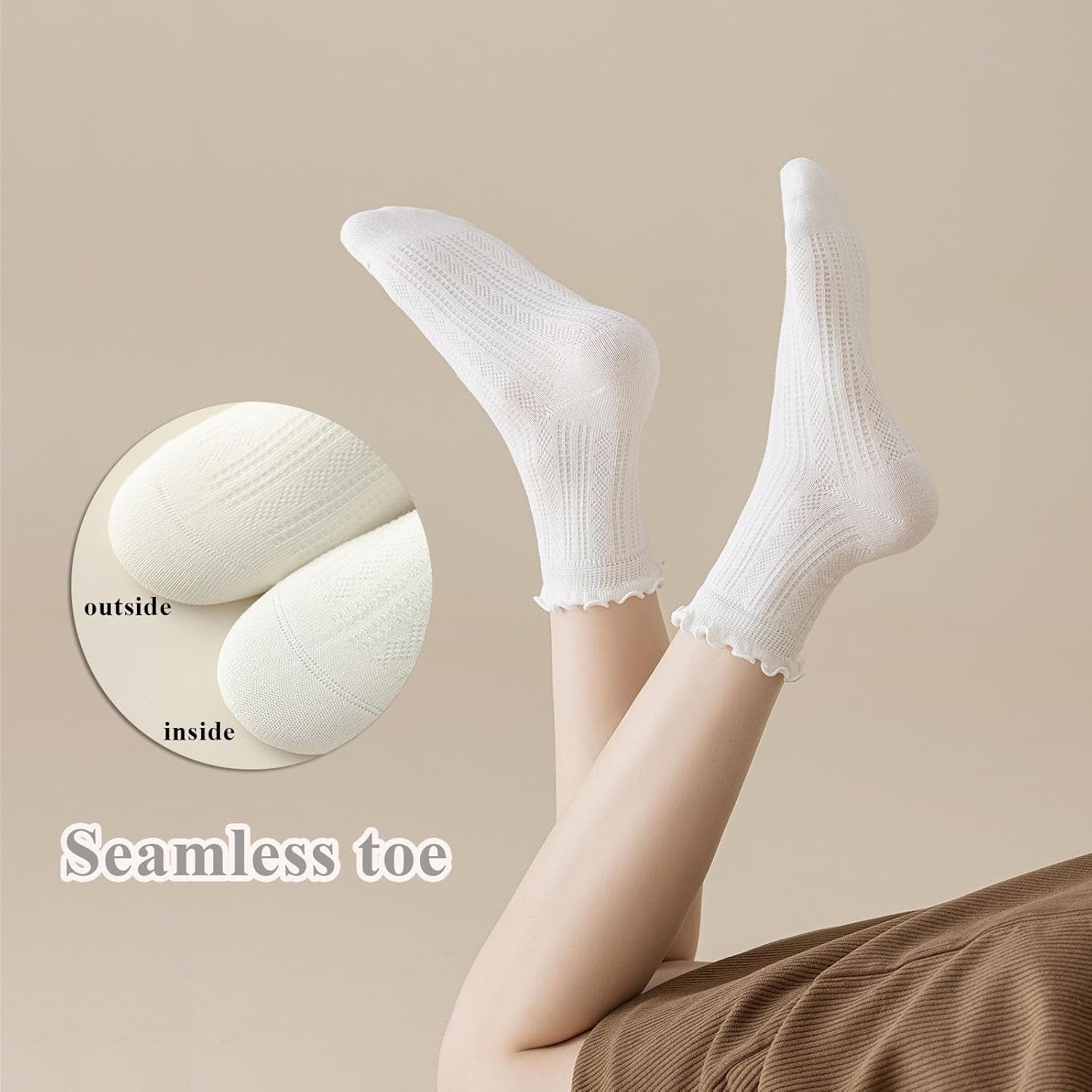 Mcool Mary Womens Crew Socks Ruffle Casual Cotton Frilly Breathable Cute Knit Lettuce Trim Dress Ankle Socks 6 Pack - Image 5