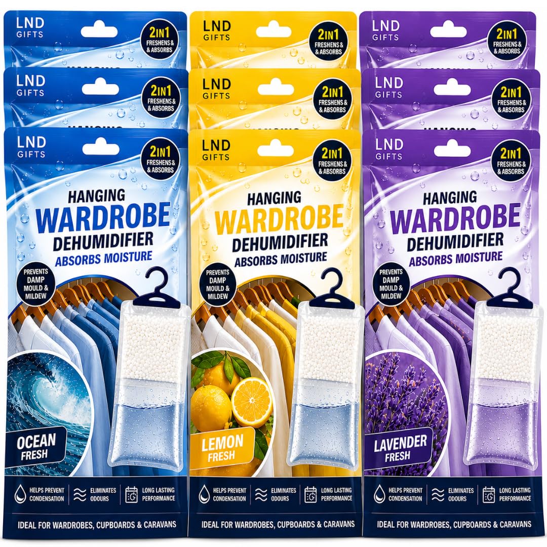 Lnd Gifts Lavender Set Of 9 Scented Hanging Wardrobe Dehumidifiers - For Bedroom, Dehumidifiers Disposable Bags, Ocean, Lemon Scents