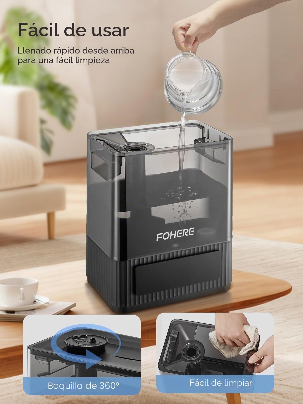 FOHERE 6L Humidificador de Aire Frío, Grande Ultrasónico Silencioso, Autonomía 60H, Sensor de Humedad Inteligente, Temporizador 12H, Difusor de Aromas, para Habitación Adultos, Bebés, Plantas y Salón
