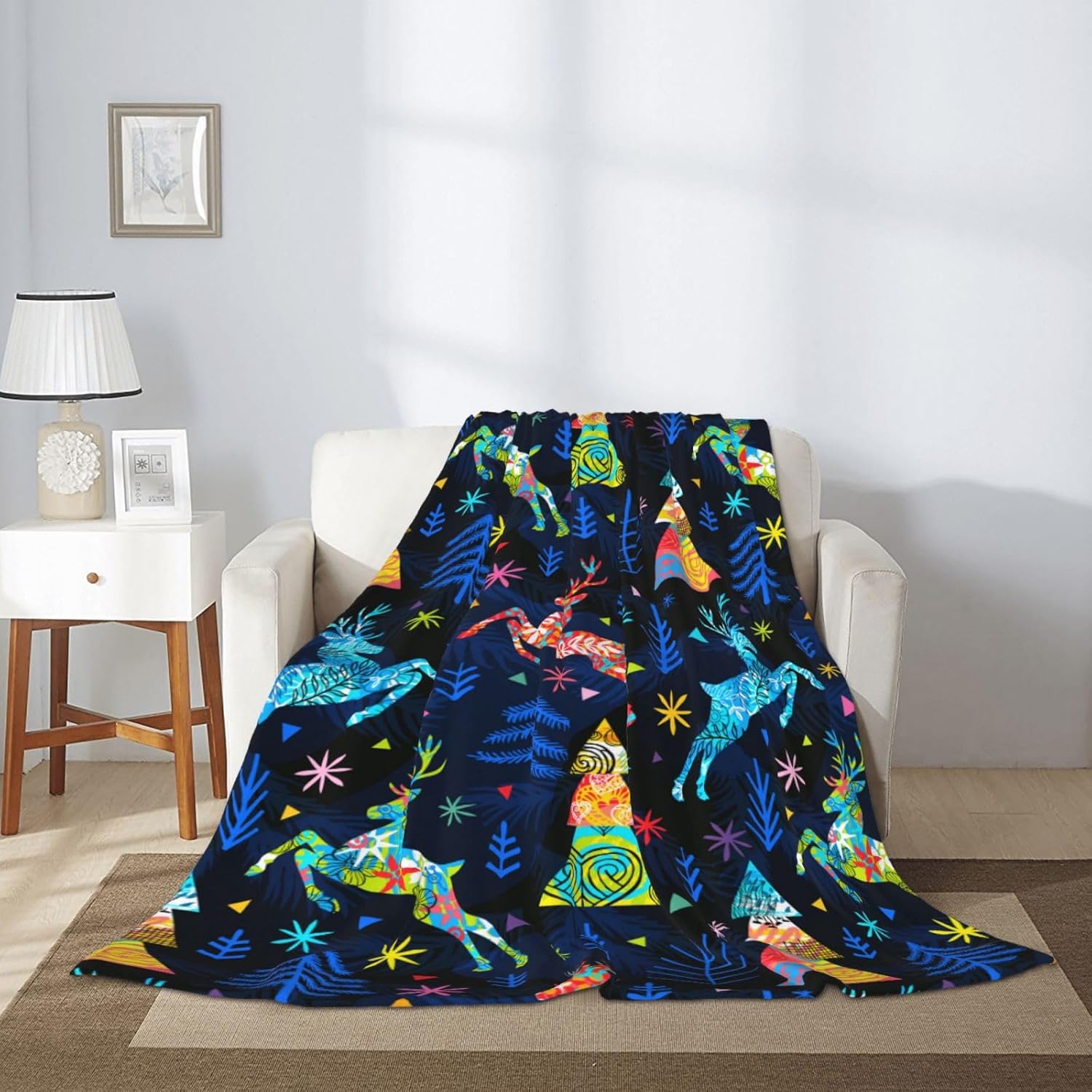 Christmas Deer and Tree Throw Blanket Premium Anti-Pilling Flannel Soft Warm and Lightweight 80"X60"