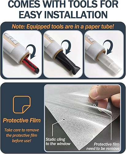 Miniatura 6 de Película de privacidad para ventana de vidrio esmerilado con herramientas de instalación, extraíble, a prueba de espías, adherencia estática,