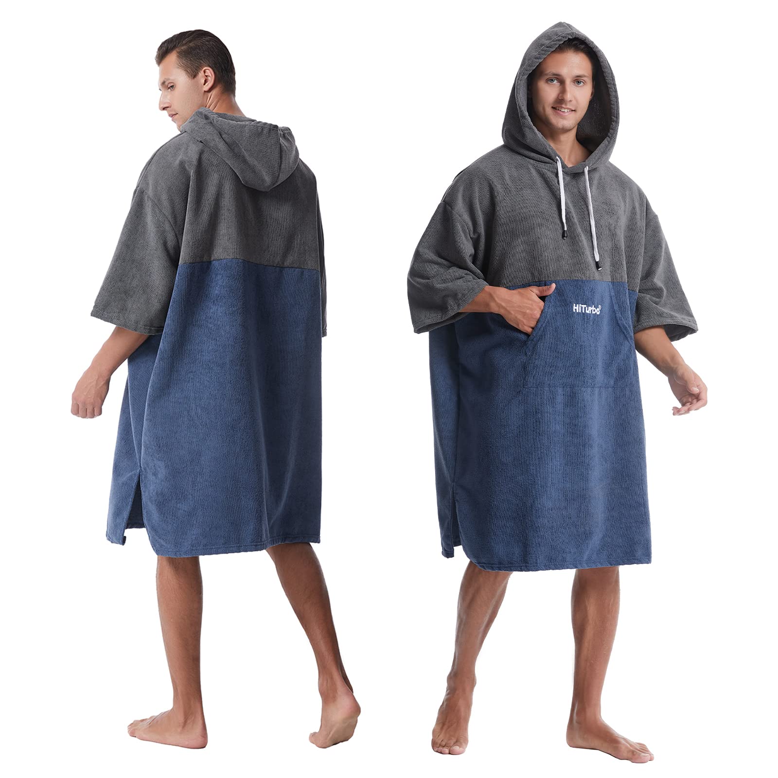 Hiturbo Bata cambiadora, poncho toalla de baño con capucha para playa, natación, surf, Gris y azul marino, 43.3 x 33.5 inch