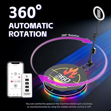 MWE 360 Photo Booth Machine for Parties with Flight Case,RGB Strip Light,Software APP Remote Automatic 360 Spin Camera Video Booth for 3-5 People (31.5''+Flight Case)