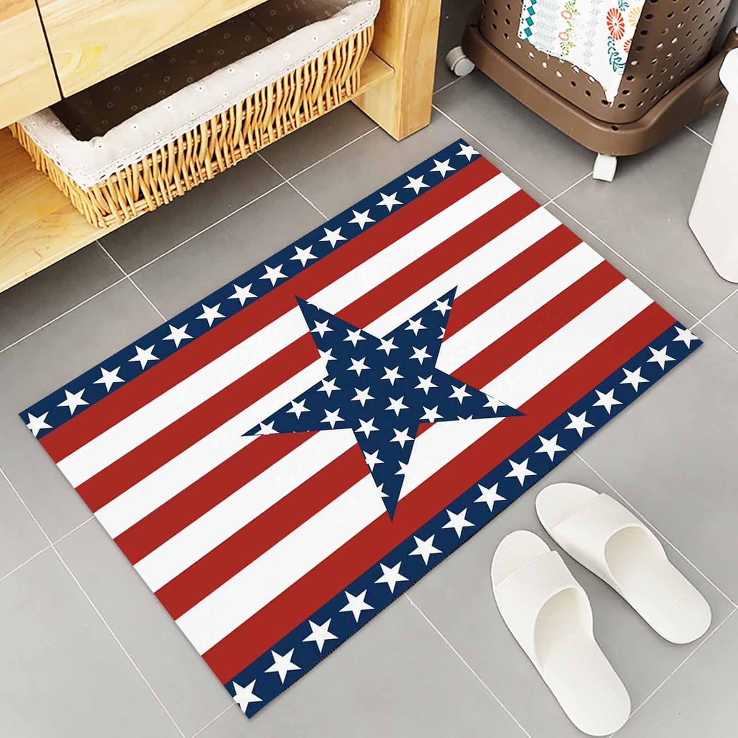 ALAGEO 4th of July Doormat American Flag Stars Stripes Patriotic Doormats Entrance Door Rug Red White Blue Summer Floor Mat for Memorial Day Independence Day Flag Day Home Holiday Decor 20x32 inches