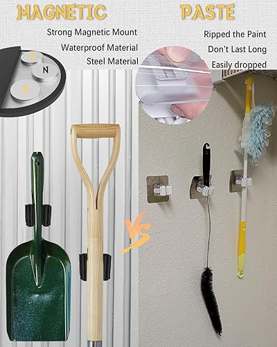 Miniatura 3 de Soporte magnético para escoba de trapeador, soporte magnético de acero sin perforación, soporte magnético para herramientas de garaje, soporte