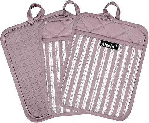 Miniatura 9 de Juego de 3 agarraderas de silicona resistentes al calor y antideslizantes, almohadillas calientes profesionales para horno con bolsillos para