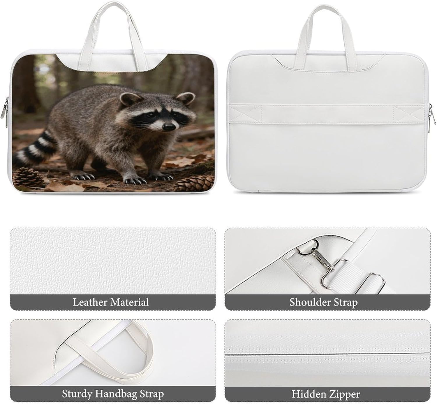 Raccoon 42x30.5cm White-style Laptop Bag Leather Tablet Computer Briefcase Large Capacity Work Business Tote Bags for Office