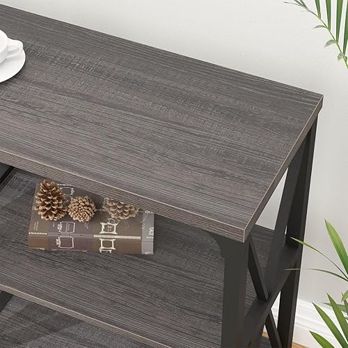 Miniatura 51 de IBF Mesa de entrada de granja, mesa consola larga rústica detrás del sofá, moderna mesa de sofá de madera de metal con estantes de almacenamiento,