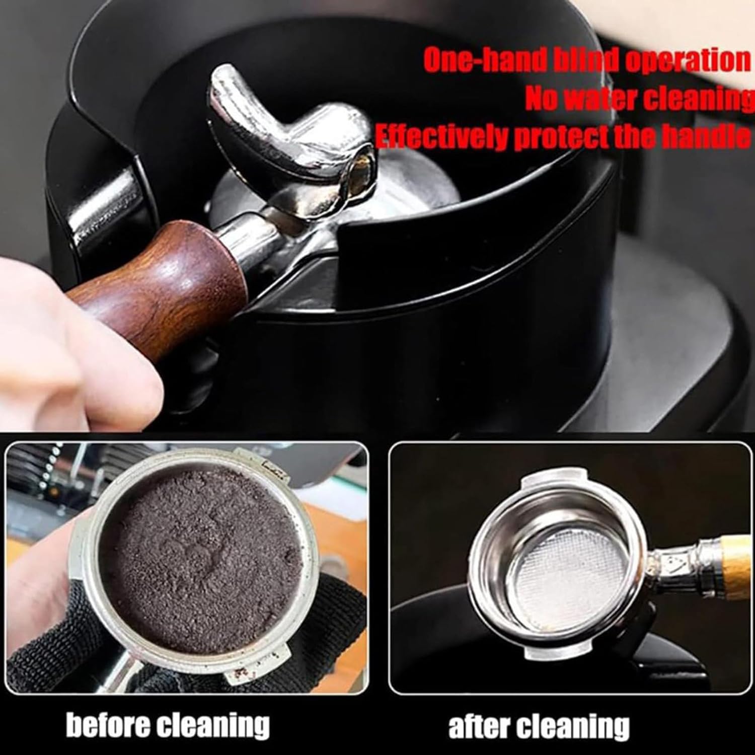 Qiang Limpiador Automático De Portafiltros con Sensor De Seguridad Antifalso Tacto - 30w,Filtro De Café Máquina Limpiador De Posos Café Incluye 3 Cabezales De Cepillo,Limpieza Rápida 3S,C