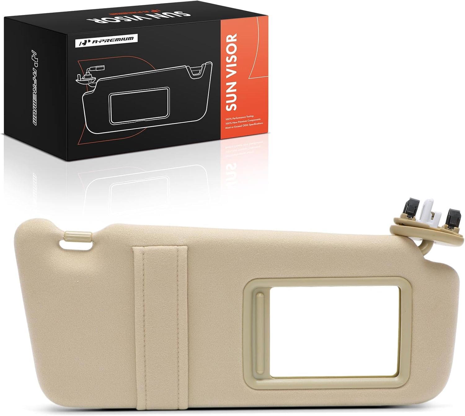 A-Premium Passenger Right Side Sun Visor Compatible with Toyota Camry 2007 2008 2009 2010 2011 - with Vanity Light, with Vanity Mirror, Beige Color - Replaces 04002-30306-E0, 74310-06770-E0