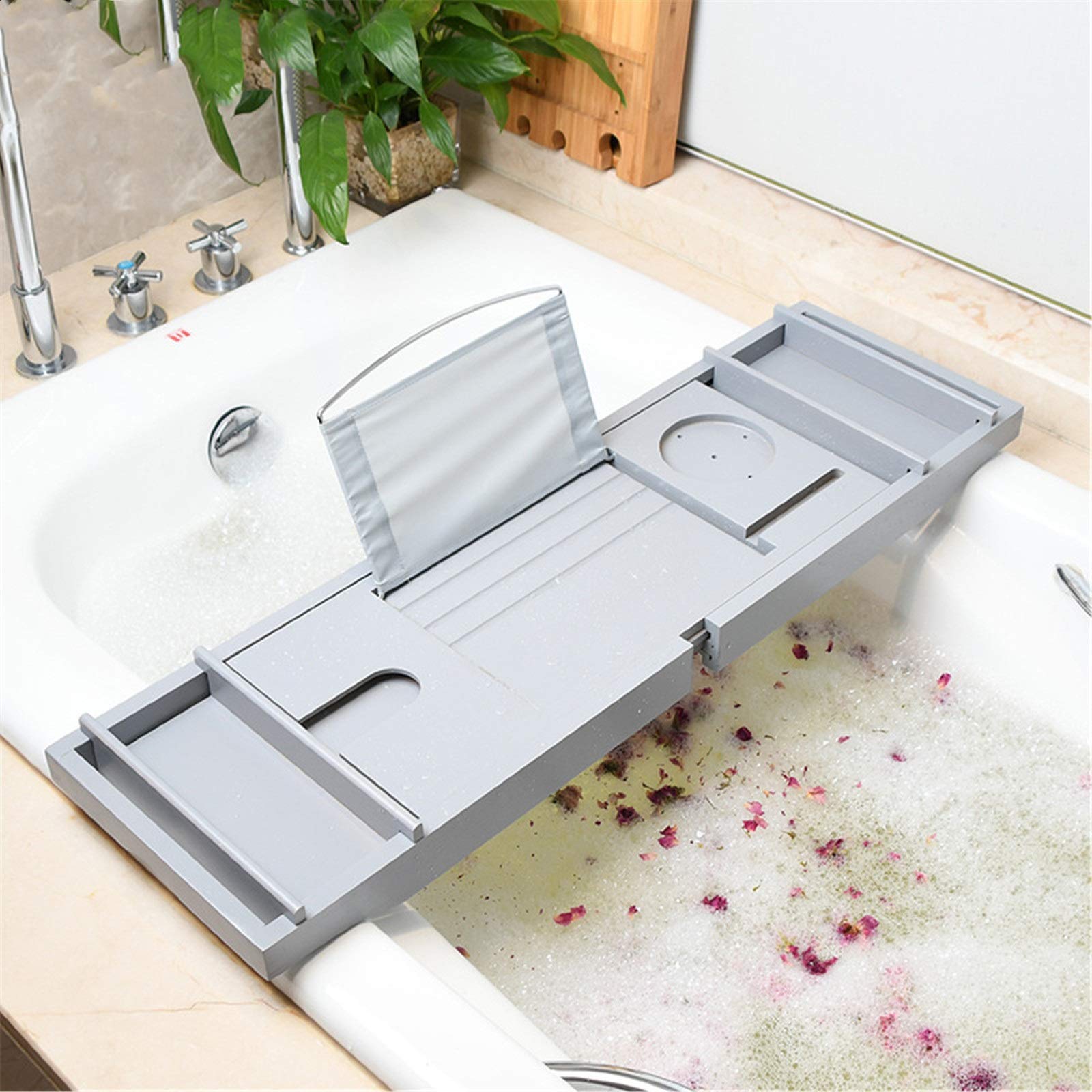 Estante para bañera Bandeja para bañera con Soporte retráctil para baño Multifuncional (Color : Grey, Size : 75x23cm) (Grey 75x23cm)