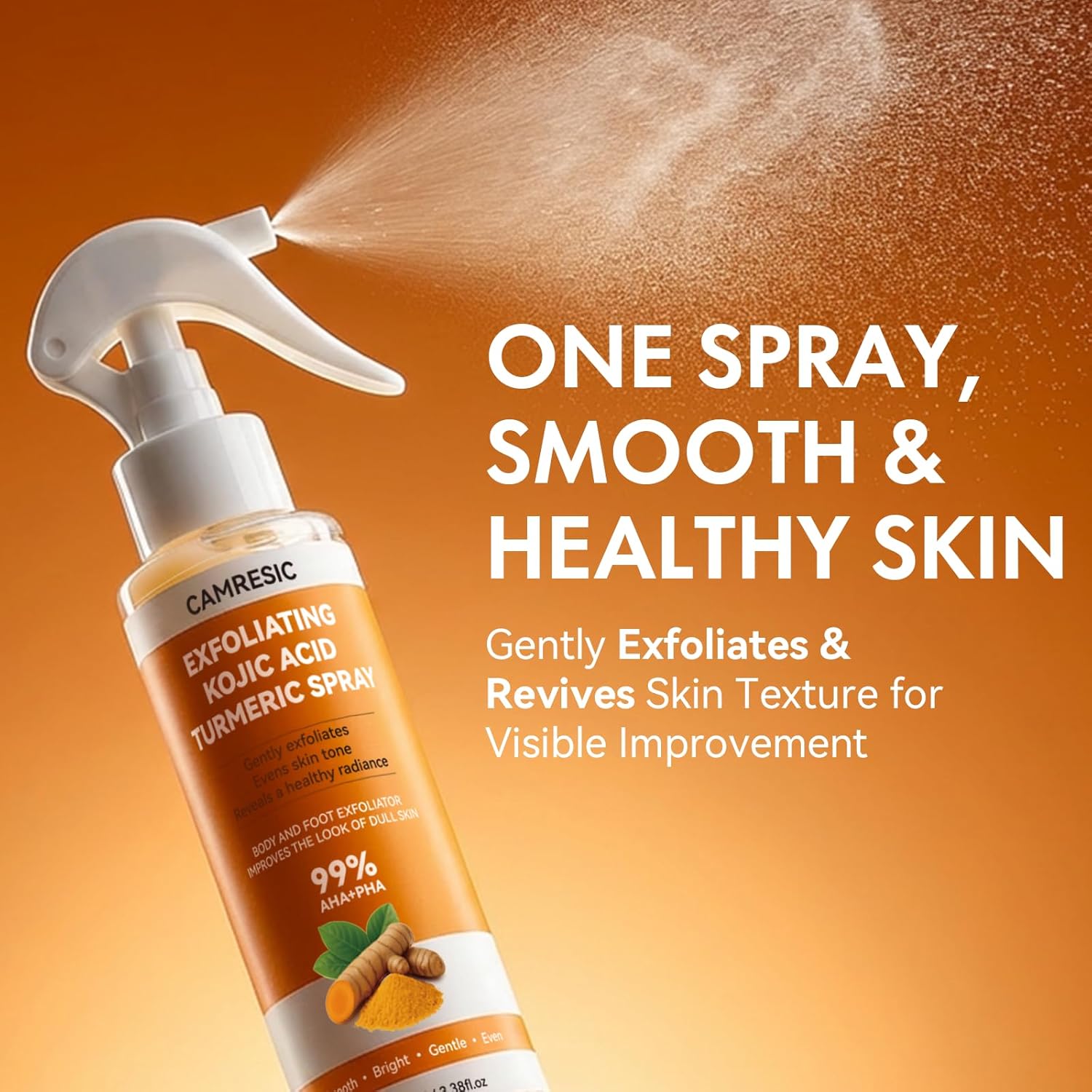 Keratin Care Kojic Acid Turmeric Exfoliating Body Spray with Soft Sponge — Brightening & Smoothing Peeling Solution for Rough, Dull Skin, All Skin Types, 100ml - Image 2