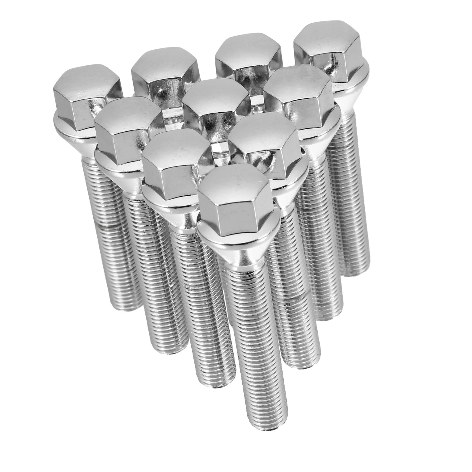 A ABSOPRO M12 x 1.5 Car Wheel Studs Set Taper Seat 17 mm Shank Wheel Bolts Lug Silver Tone 10pcs Item Replacement